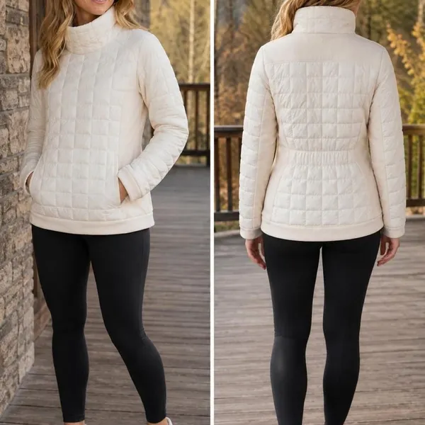 The North Face Women's Quilted Hybrid Pullover Jacket Medium Cream - Image 2