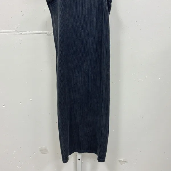 Brave Fame‎ Ribbed Racerback Midi Dress Charcoal Grey Mineral Wash Small Bodycon - Image 4