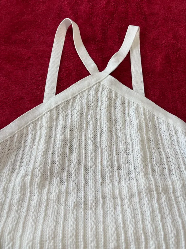 Zara White Cable Knit Cross Neck Halter Dress M Quiet Luxury Coastal ResortWear - Image 9