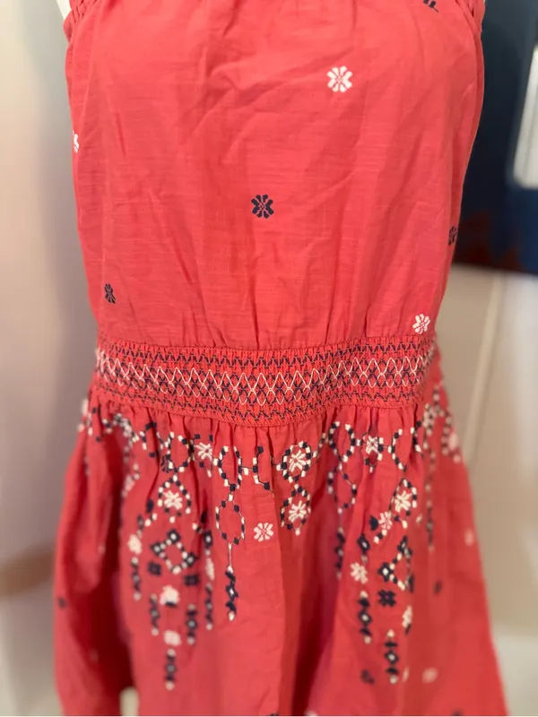Abercrombie & Fitch Coral Tie-Shoulder Embroidered Mini Dress Sz S - Image 4
