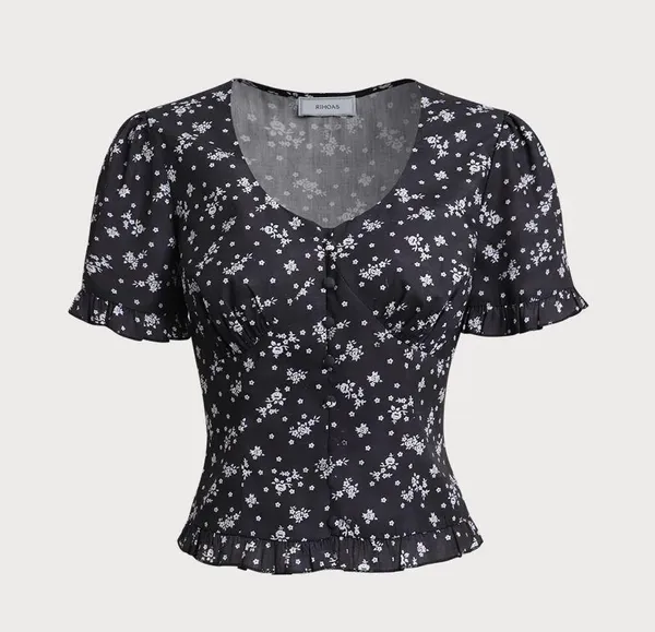 Rihoas Black Floral Scoop Neck Blouse - Image 5
