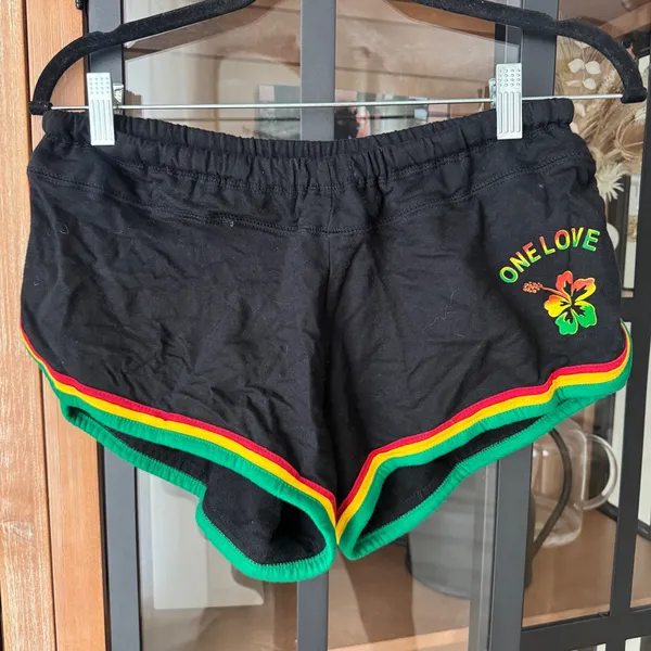 Vintage Y2K Jamaica One love embroidered booty shorts micro low rise rasta flag - Image 2