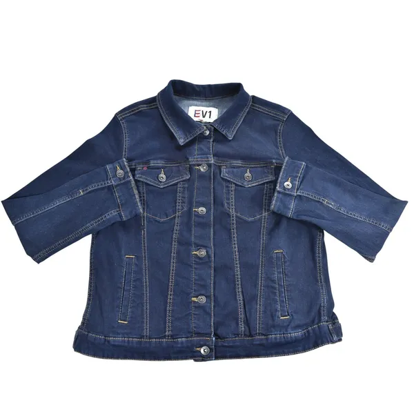 EV1 Ellen DeGeneres Womens Dark Wash LOVE Graphic Denim Jacket Blue Trucker - Image 3