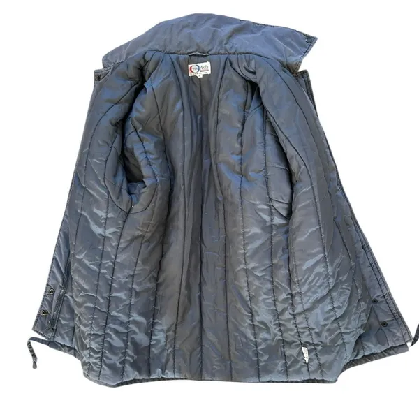 Vintage 80s Quilted Puffer Coat Mixed Media Gray Blue size S Pan Asia Grunge - Image 4