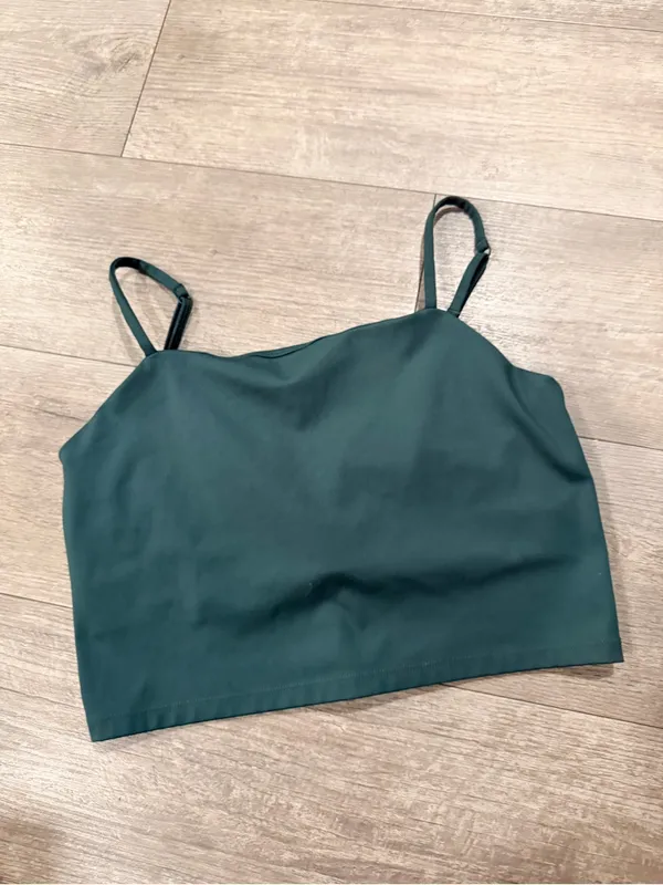 girlfriend collective Dark Green Square Neck Adjustable Strap Crop Top - Image 5