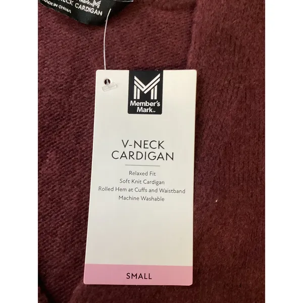 Member's Mark Womens V-Neck Cardigan Burgundy Wine‎ Relaxed Fit Soft Knit Small - Image 3