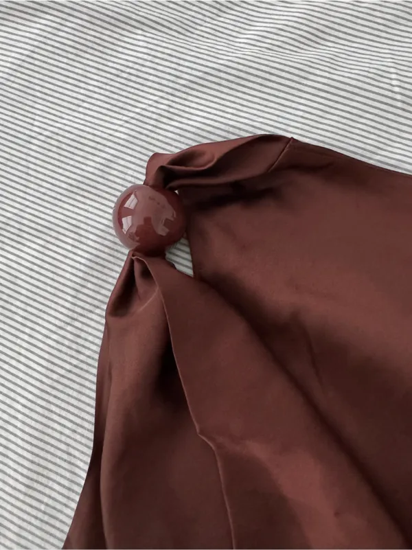 PrettyLittleThing Brown Satin Cowl Neck Top - Image 3