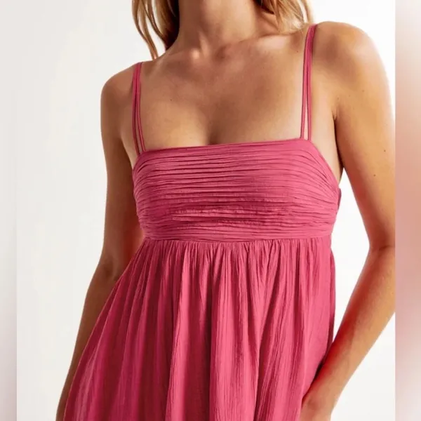 Abercrombie & Fitch Pink Babydoll Crinkle Textured Maxi Dress w/ Pockets XS - Image 4
