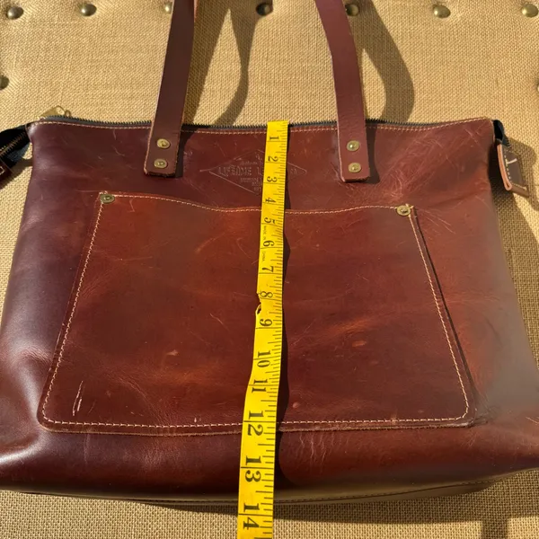 Lifetime Leather Co Brown Leather Large Tote Bag USA Handmade Zip Top - Image 9