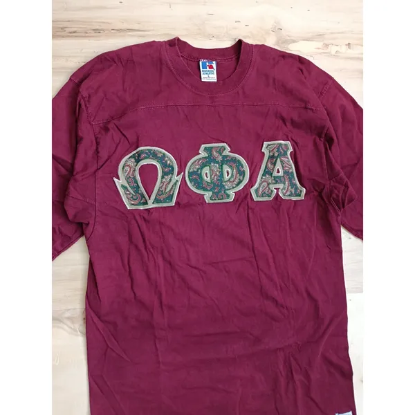 Vintage 90s Russell Athletic Fraternity T-Shirt | Made in USA | Burgundy Paisley - Image 3