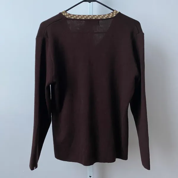 Da Qiu Wool Academia Dark Academia Argyle V-Neck Knit Cardigan L Brown - Image 6