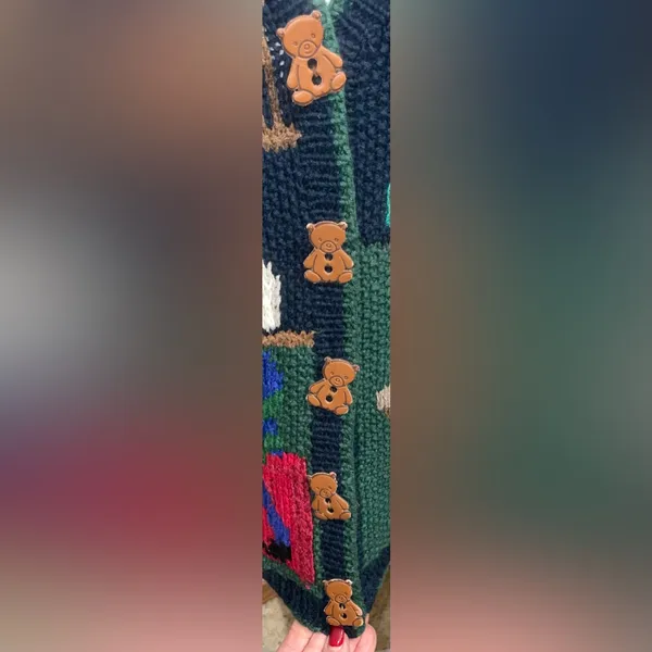 Heirlooms Womens Size S Vintage Green Christmas Sweater Vest Handknit Teddy Bear - Image 11