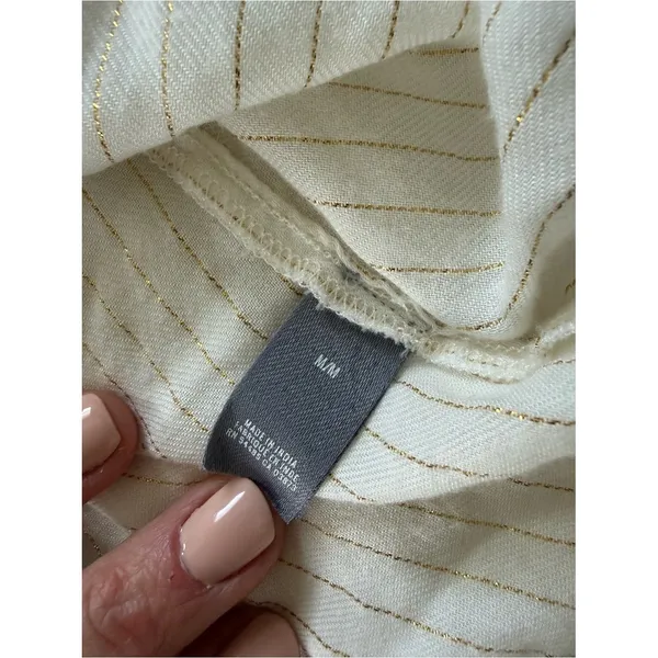 Aerie Ivory Gold Metallic Pinstripe Boho Bell Sleeve Tunic Blouse‎ M - Image 5
