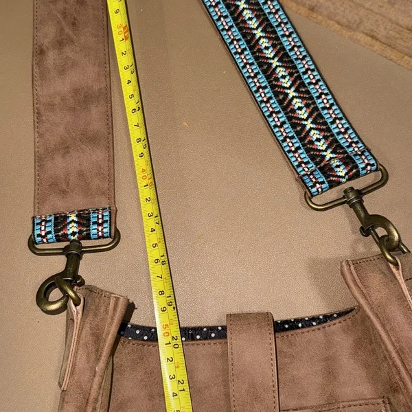 Crossbody purse with removable strap snap closure pocket brown black interior - Image 7