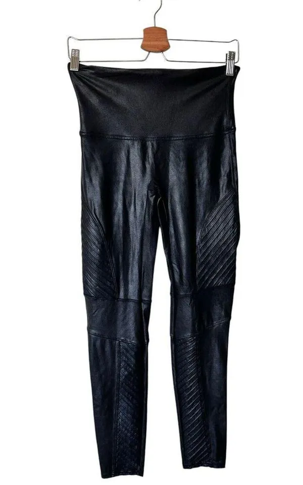 Spanx XL Black Faux Leather Moto shaping slimming Leggings Pull On Pants - Image 3