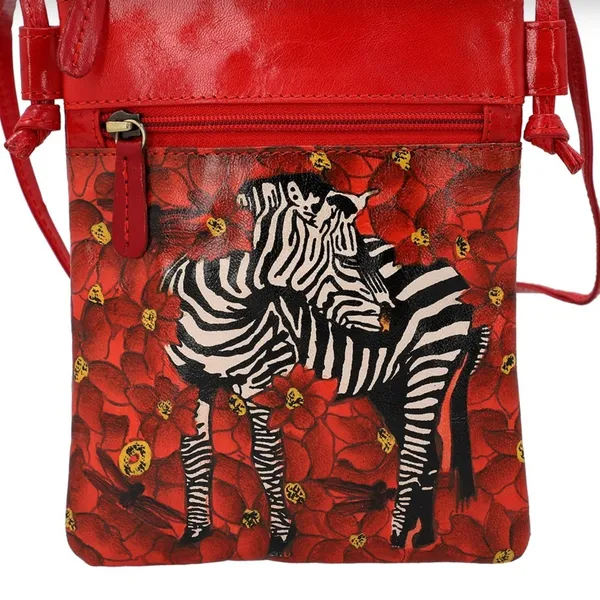 VIVID‎ by SUKRITI Red Zebra Pattern Hand Painted Genuine Leather Crossbody Bag - Image 6
