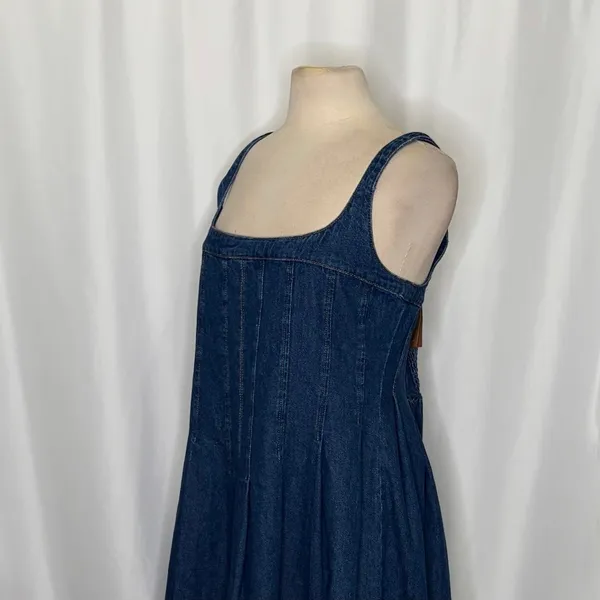 NWT!!‎ REFORMATION Violet Denim Mini Dress Blue Smocked A-Line Skirt Size 12 - Image 7