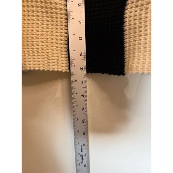 Unbranded Waffle Knit Sweater Women M Black Cream Excellent Striped Pullover - Image 5