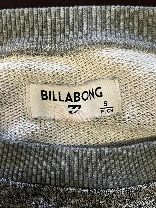 Billabong Sweater Womens Small Gray Contrast Stripe Sleeve Crewneck Pullover - Image 8