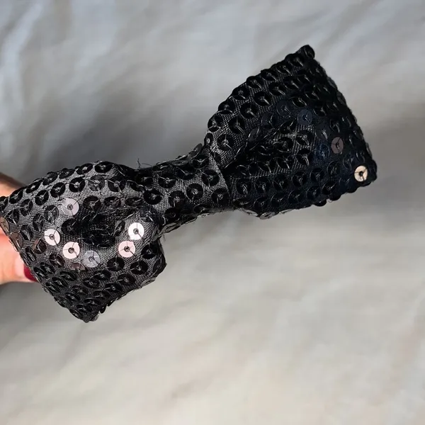 Black Sequin Bow Headband Satin Wrapped Coquette Hair Accessory One Size - Image 7