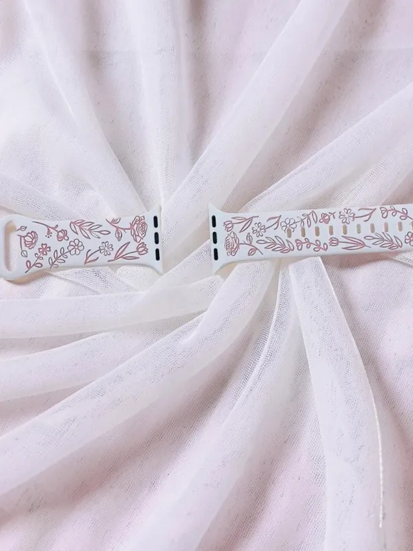 New Floral Design Apple Watch Bands 42mm 44mm 45mm 49mm in Pink White - Image 4
