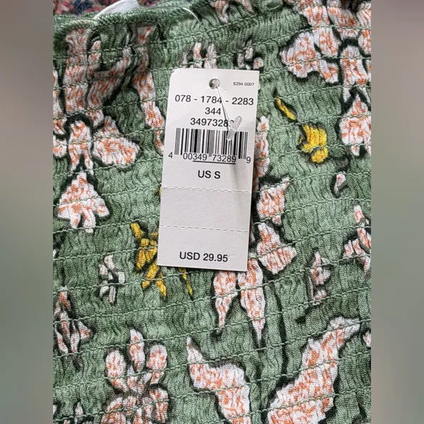 NEW Aerie Jungle Thrills Smocked Green Cropped Tank Top Boho Fairycore Women’s S - Image 4