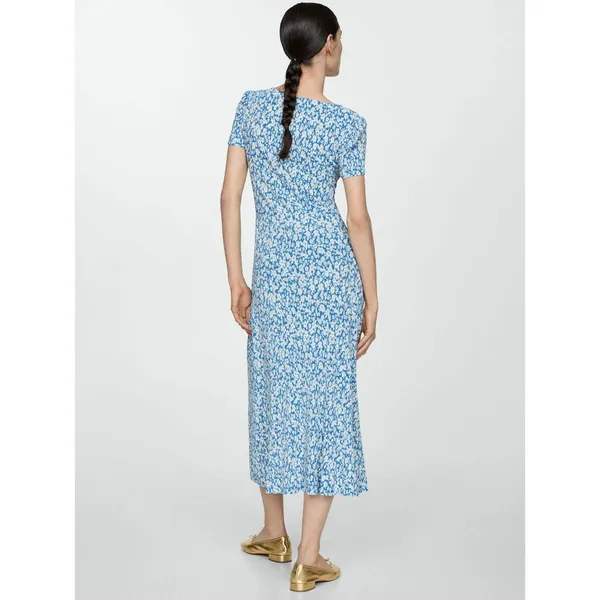 Mango Poma Floral Midi Dress Size Medium Blue Cottage Coquette Chic Jersey - Image 15