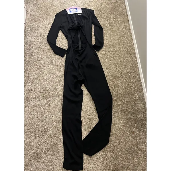 $258 Reformation Cut Out Tie Front Jumpsuit Black 4 - Image 10