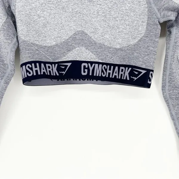 Gymshark Logo Tape Long Sleeve Crop Top‎ Women's Size S Blue Workout - Image 3