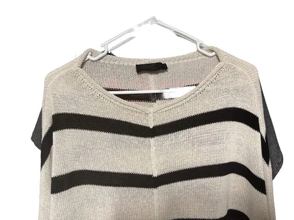 Zara Striped Open Knit V-Neck Slouchy Pullover Sweater - Image 2