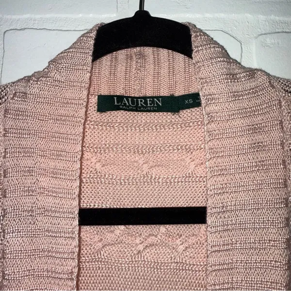 Lauren Ralph Lauren Pink Cable Knit Open Front Cardigan - Image 8
