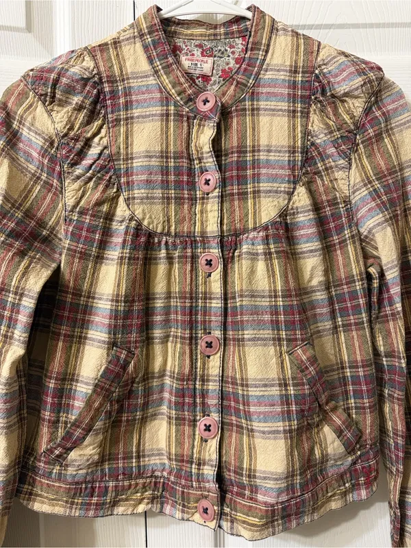 Free people Plaid Linen/Cotton Blend Cropped Button Down Jacket Sz Small - Image 9