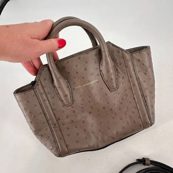 NWT‎ Diane Von Furstenberg Embossed Ostrich Mushroom Satchel Stella mini Bag - Image 10