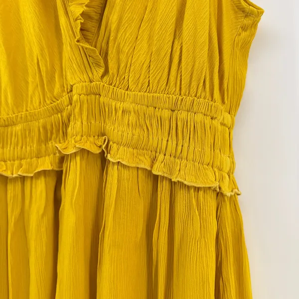 Anthropologie Maeve La Habana Gauze Midi Dress Medium Mango Yellow Smocked VNeck - Image 4
