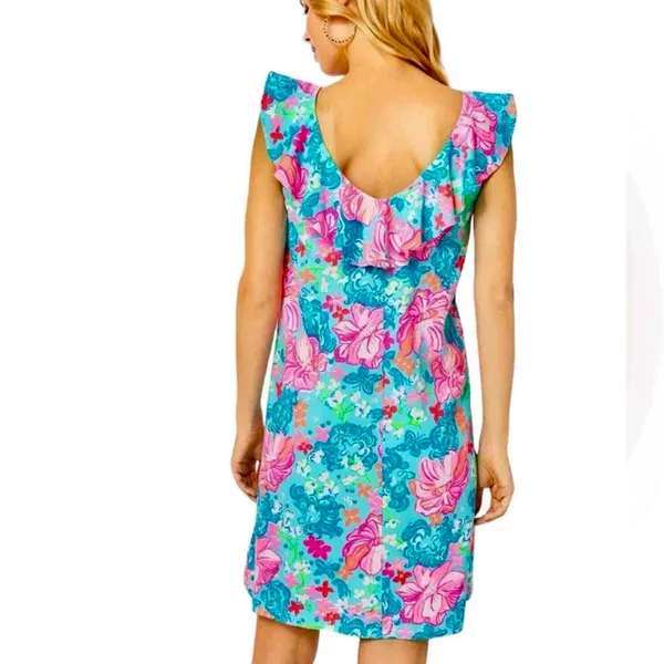 Lilly Pulitzer Alessa Cotton Dress in Surf Blue Luscious Lions Size M - Image 3