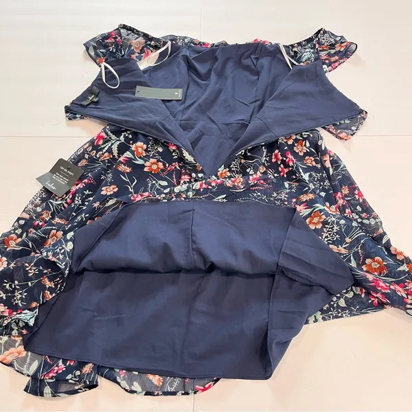 NWT Lulus My Favorite Navy Blue Floral Print Off the‎ Shoulder Dress MEDIUM - Image 8