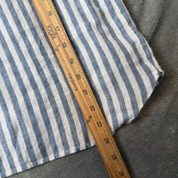 L.L. Bean Linen Blue White Stripe Top Womens M Pocket Short Sleeve Nautical - Image 10