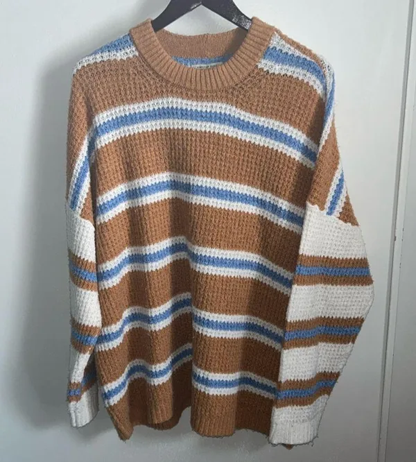 American Eagle Oversized Drop Shoulder Striped Fuzzy Cozy Knit Sweater - Image 11
