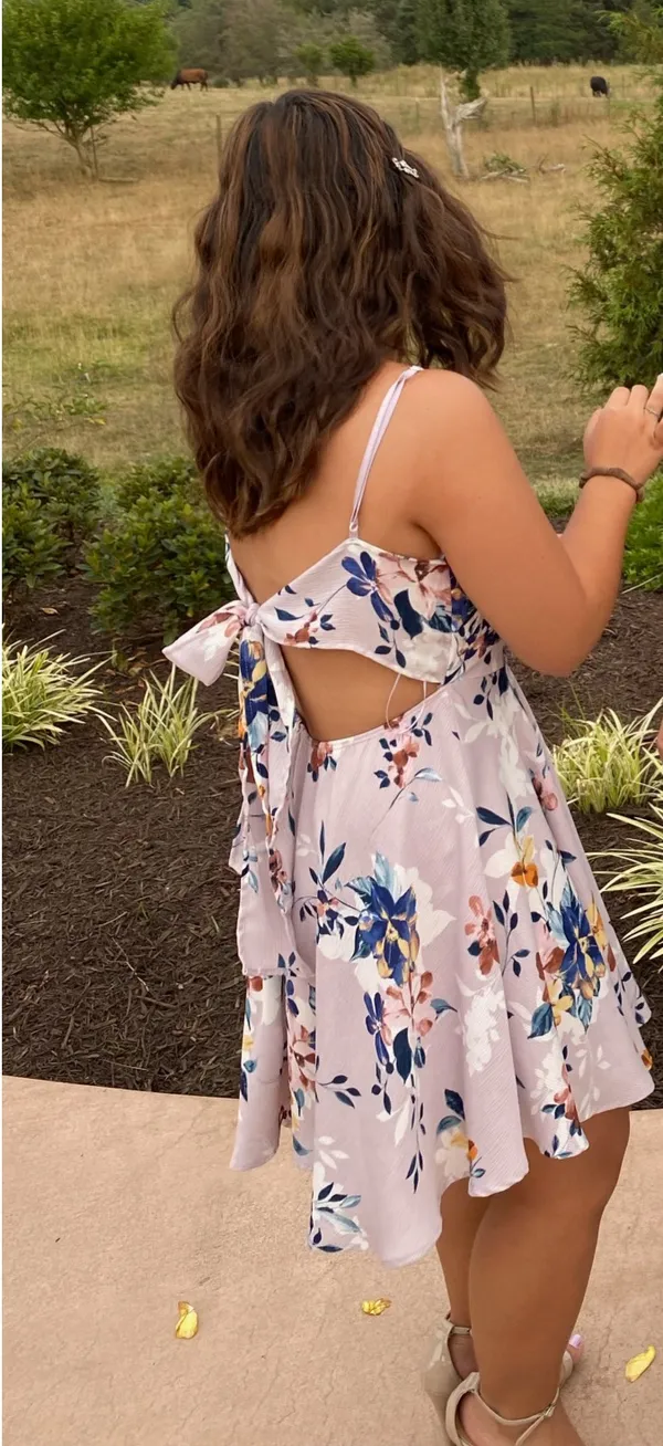 Windsor Lilac/Light Purple Floral Tie-Back Bow Mini Dress - Image 9