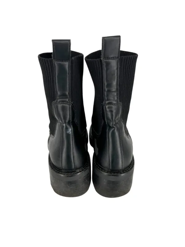 Steve Madden Kiley Black Leather Knit Block Heel Ankle Boots Size 9 - Image 6