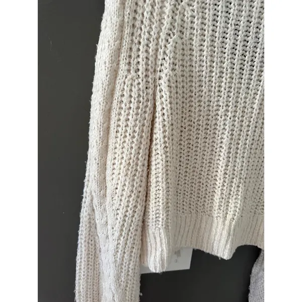 Abercrombie &‎ Fitch Womens XS Cream Chunky Knit Cropped V-Neck Cardigan Sweater - Image 3
