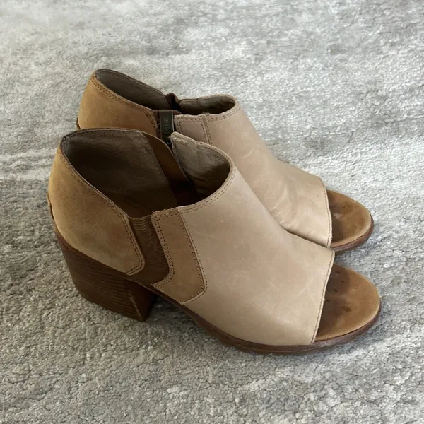 Sorel Nadia Ankle Booties Womens 7 Stacked Block Heel Peep Toe Leather Beige - Image 4