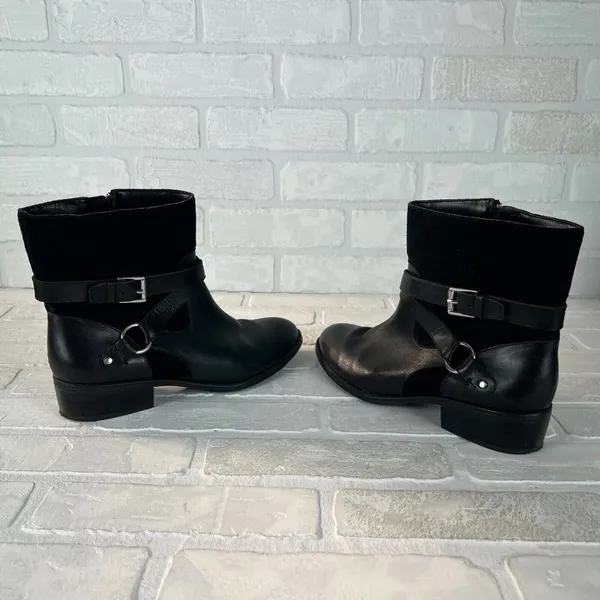 Ralph Lauren Makalia Boots Womens 8 Black Leather Suede Ankle Zip Buckle‎ Riding - Image 10