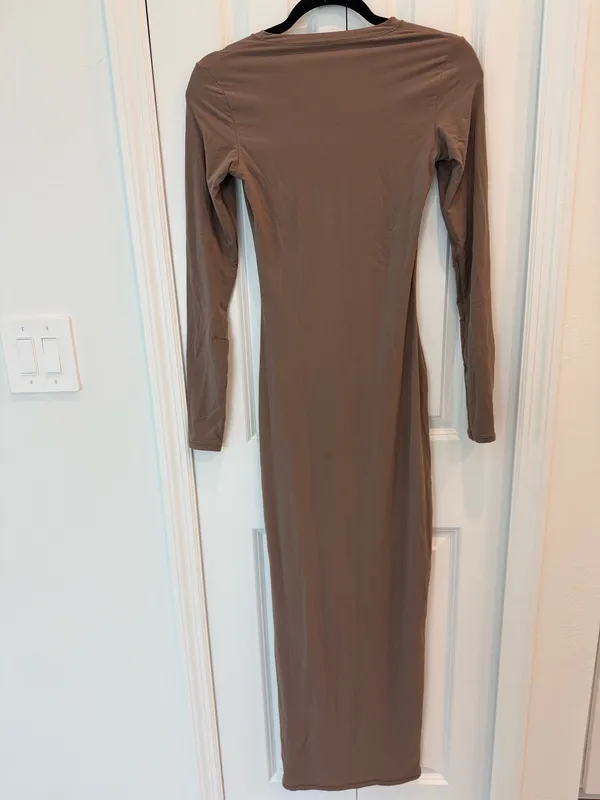 SKIMS Fits Everybody Long Sleeve Crewneck Maxi Dress - Umber - Image 4