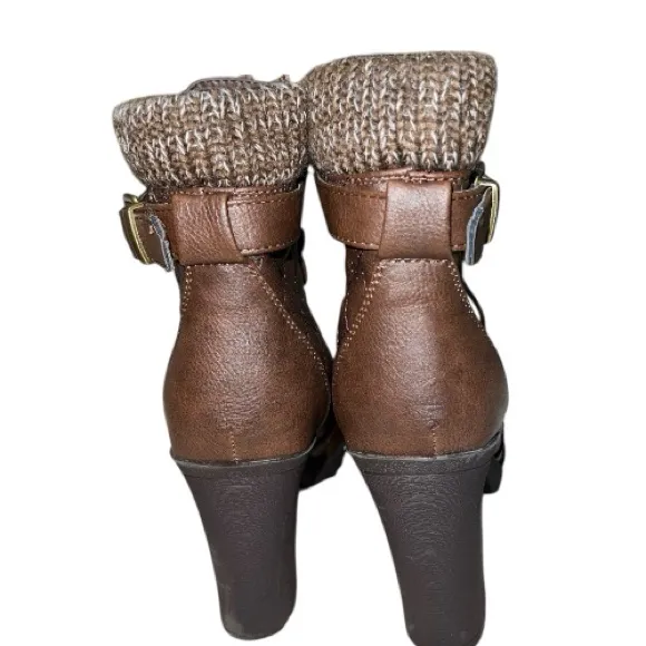 Brown Quilted lace up and zip Ankle Boots - Image 4