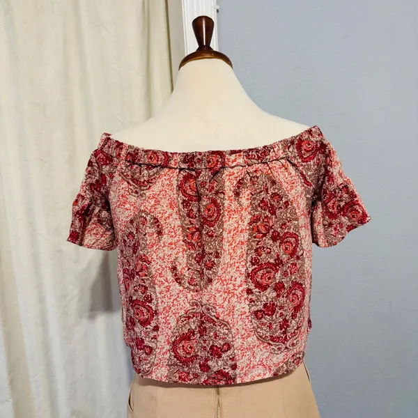 Madewell 100% Silk Floral Off Shoulder Top‎ Size S Cropped Bohemian Blouse - Image 6
