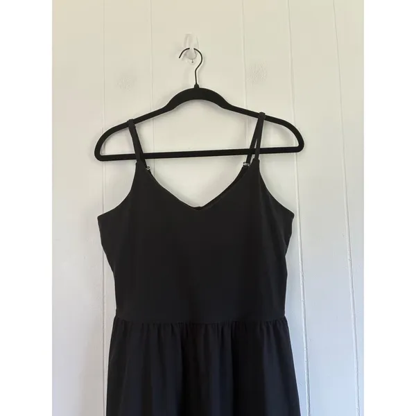 Athleta Womens Black V-Neck Tiered Midi Dress Adjustable Straps Size M - Image 4