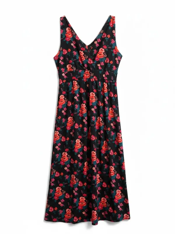 Garnet Hill Floral Maxi Dress Womens 16‎ Black Sleeveless V-Neck Jersey NWOT - Image 2