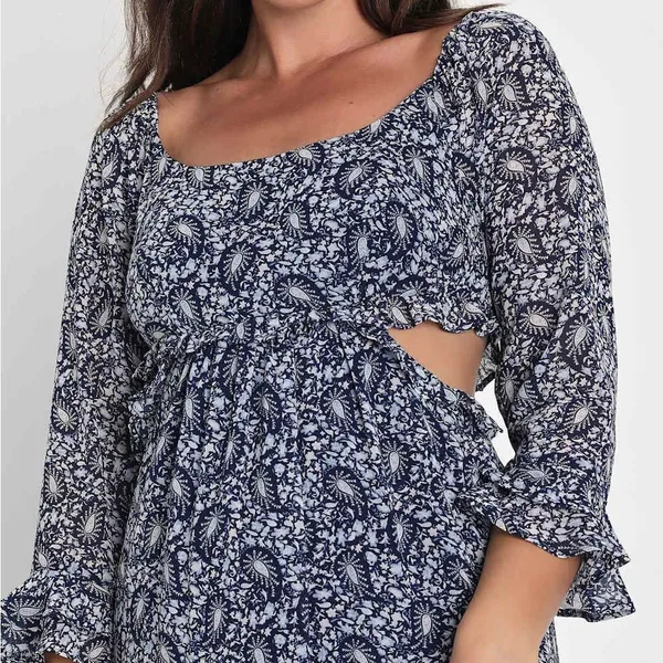 NWT Lulus Navy Blue Paisley Tiered Cutout Midi Dress women's size small - Image 2