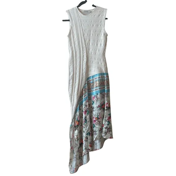 AMUR Eleanor Asymmetric Floral‎ Silk Blend Midi Dress Ivory Size S - Image 5